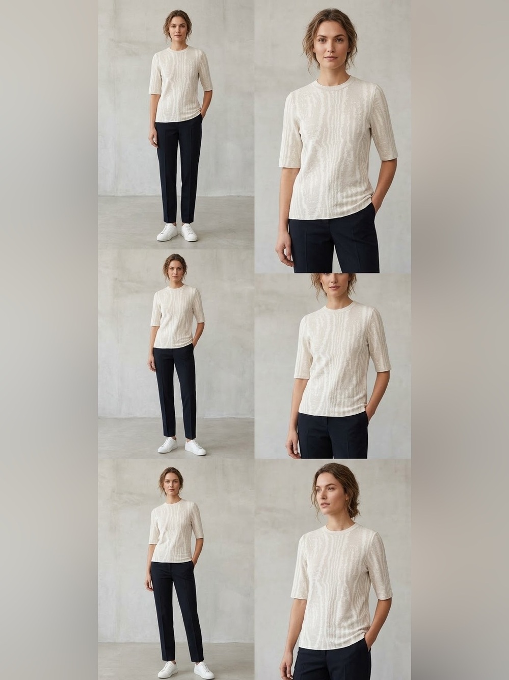 COS Waves Short Sleeve Grey Cream Top Size S